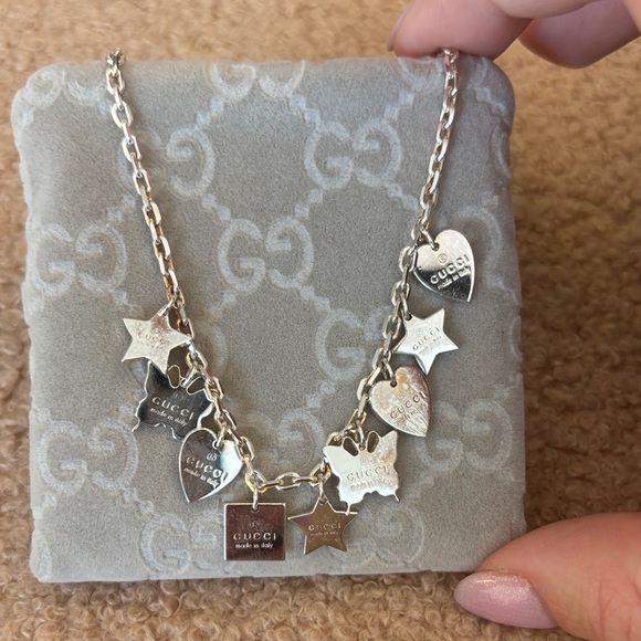 Gucci Jewelry - Gucci Silver Multi Charm Necklace with Hearts, Stars & Tag Charms